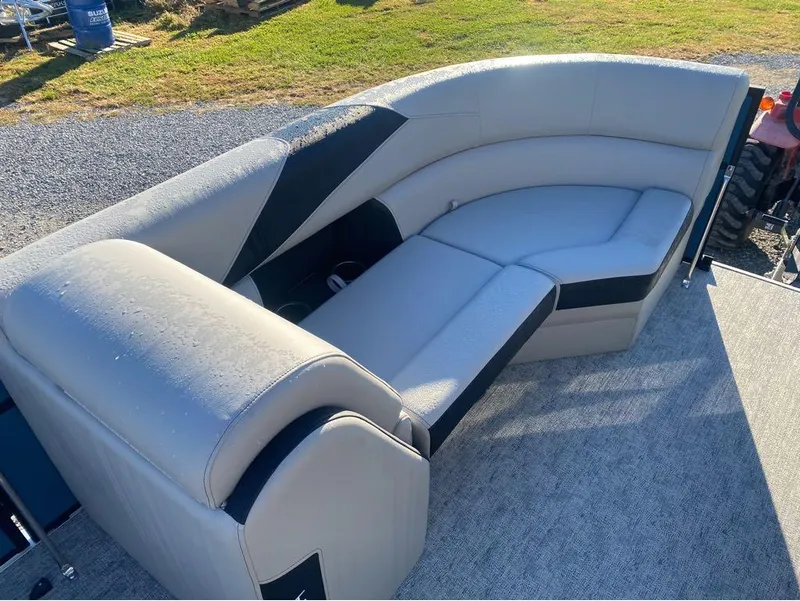 Slide: The Image of Luxurious seating on 2025 Trifecta LE Series 22RF LE pontoon boat, featuring plush upholstery. - 11