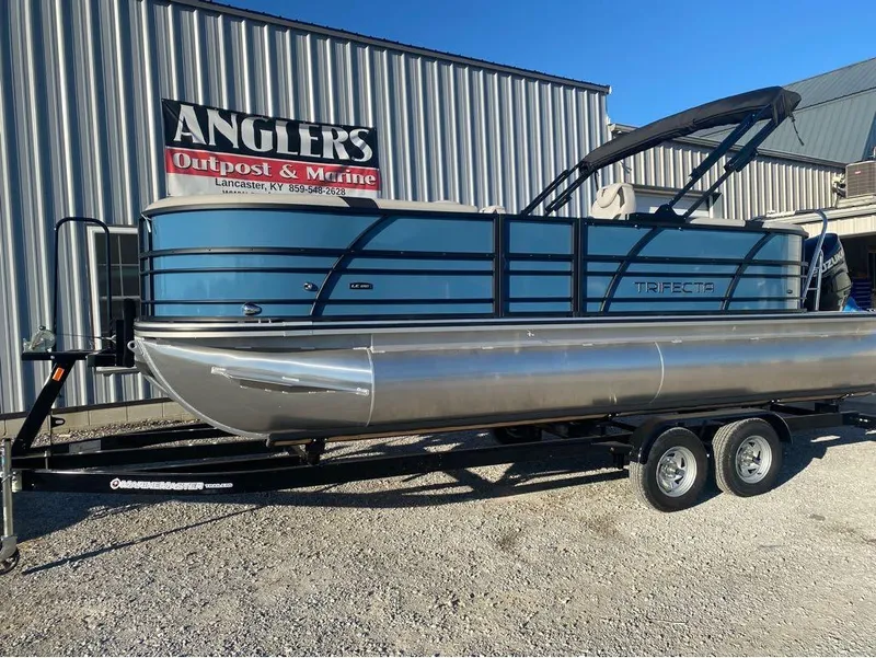 Slide: The Image of 2025 Trifecta LE Series 22RF pontoon boat at Anglers Outpost & Marine dealership. - 7
