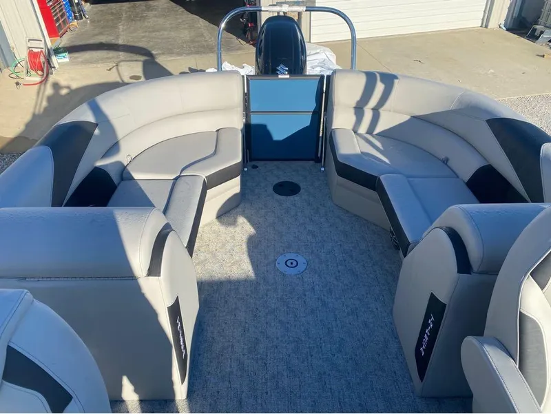 Slide: The Image of 2025 Trifecta LE Series 22RF LE pontoon boat interior with spacious seating. - 8