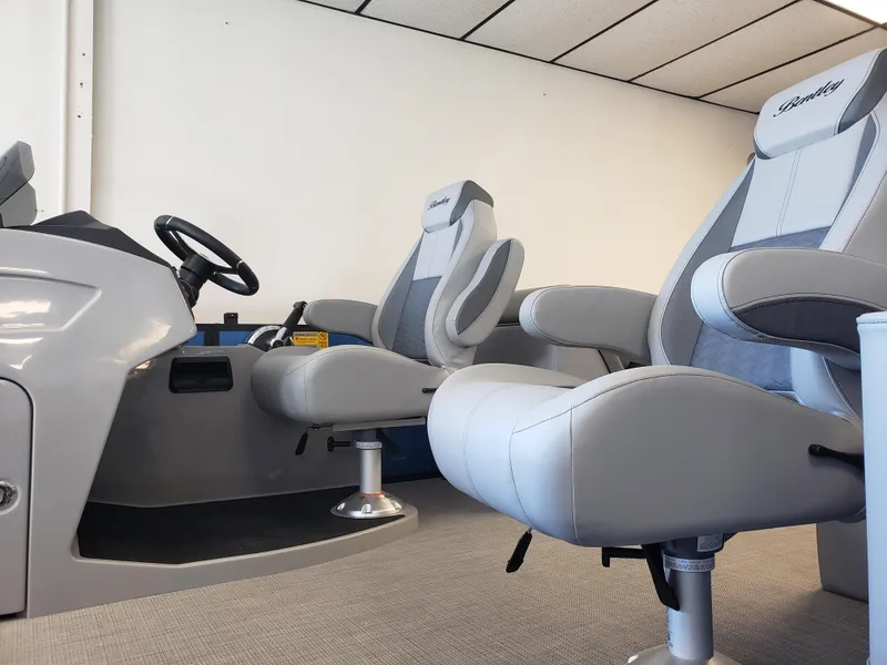 Slide: The Image of 2025 Bentley Pontoons Elite Admiral interior with luxurious seating and modern design. - 3