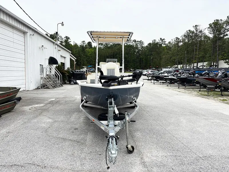 Slide: The Image of 2023 G3 Bay 18 GX boat on trailer in outdoor dealership lot. - 4