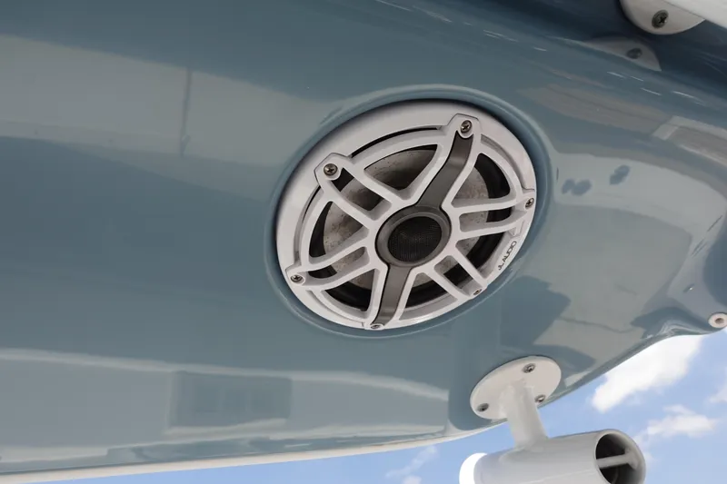 Slide: The Image of Speaker on 2022 Cape Horn 34 XS boat, mounted on blue surface. - 20