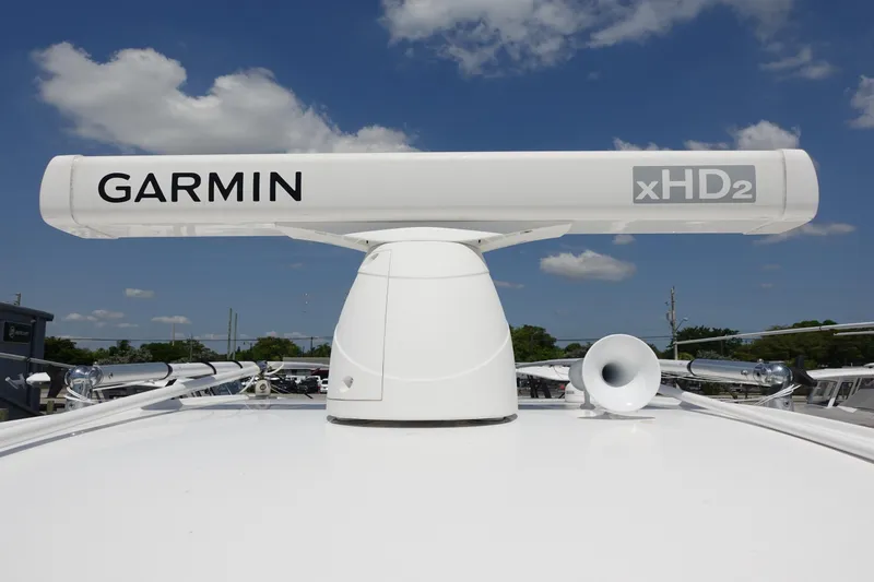 Slide: The Image of Garmin xHD2 radar on 2022 Cape Horn 34 XS boat under blue sky. - 32