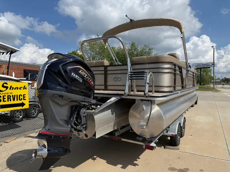 Slide: The Image of 2023 Veranda VTX 22RC pontoon boat with Yamaha outboard motor on a trailer. - 17