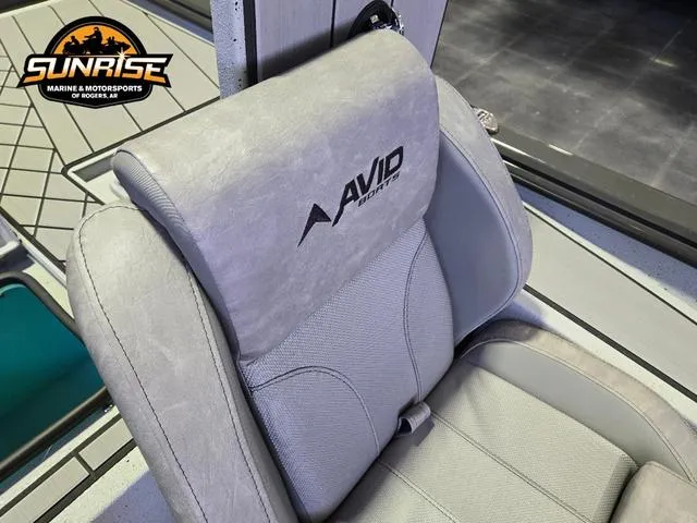 Slide: The Image of Avid 20 Vertex 2025 boat seat with Sunrise Marine logo, gray upholstery. - 14