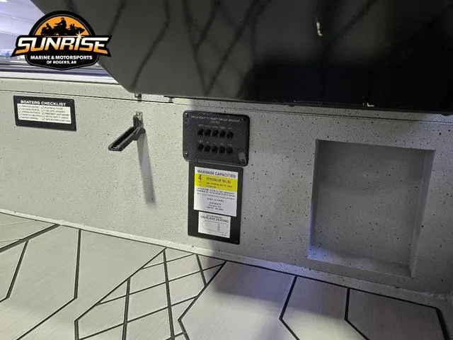 Slide: The Image of Avid 20 Vertex 2025 boat interior with control panel and Sunrise Marine logo. - 3