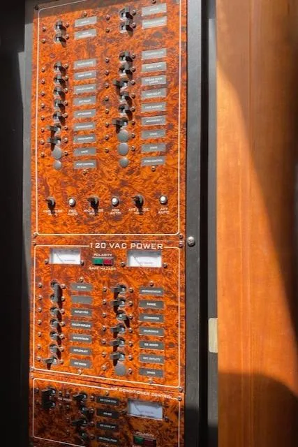 Slide: The Image of Interior stairs of 2003 Silverton 35 MY yacht with wooden handrails. - 25