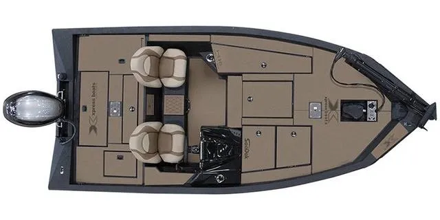 Slide: The Image of 2025 Xpress Hyper-Lift Bass H18 boat interior with Yamaha 115 "SHO" engine, top view. - 3