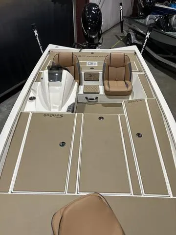 Slide: The Image of 2025 Xpress Hyper-Lift Bass H20 boat with Yamaha 175 SHO engine, featuring tan seating. - 11