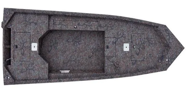 Slide: The Image of 2025 Xpress HD16DB boat with Yamaha 50, top view, camo pattern design. - 3