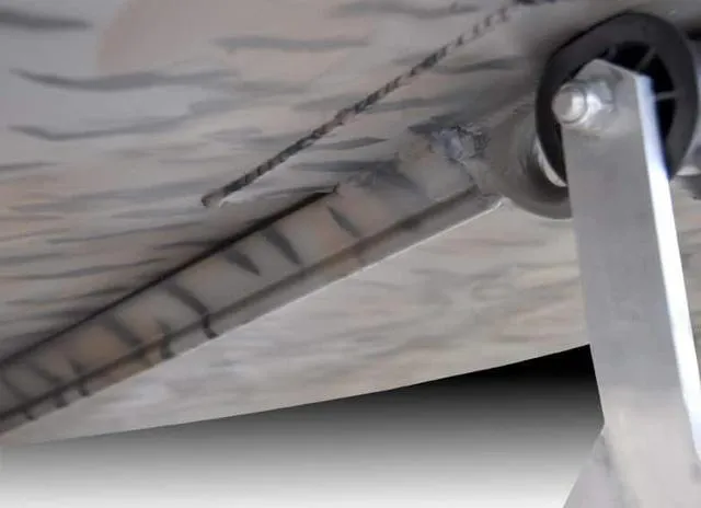 Slide: The Image of 2024 Xpress HD15DBX boat hull detail with Yamaha 40HP motor attachment. - 11