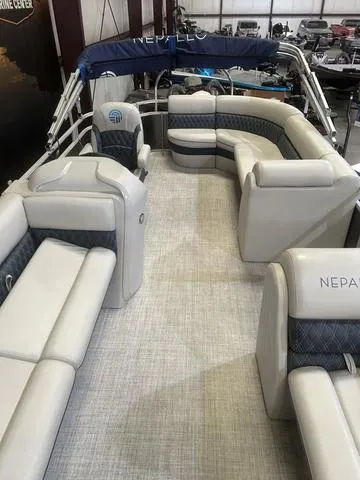 Slide: The Image of 2023 Nepallo Pontoons 20 TL with Suzuki 90, featuring spacious seating and modern design. - 6