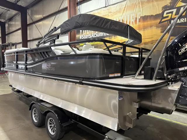 Slide: The Image of 2025 SunCatcher Select 322SS W/VF200XB pontoon boat in showroom, side view. - 7