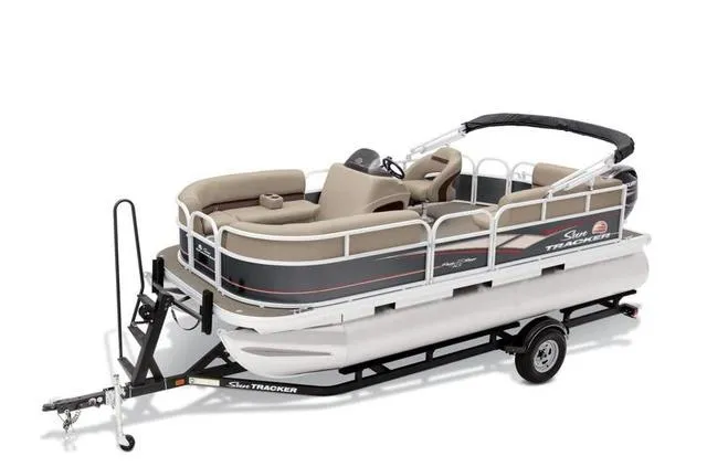 Slide: The Image of 2019 Sun Tracker PARTY BARGE 18 DLX pontoon boat on trailer. - 20