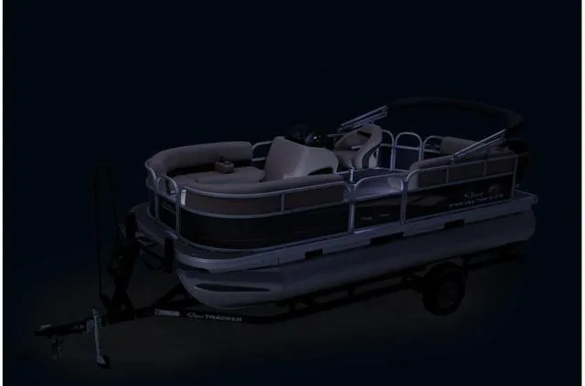 Slide: The Image of 2019 Sun Tracker PARTY BARGE 18 DLX pontoon boat on trailer, side view. - 22