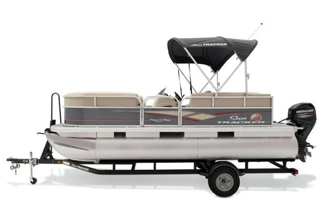 Slide: The Image of 2019 Sun Tracker PARTY BARGE 18 DLX pontoon boat with Mercury 60 engine on trailer. - 24