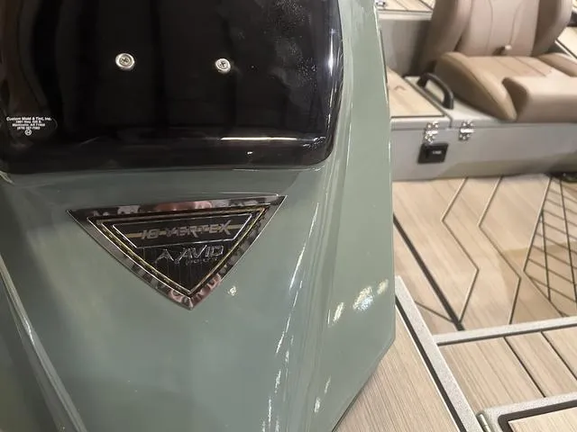 Slide: The Image of 2025 Avid Vertex 18 boat interior with Yamaha 115 "SHO" engine detail. - 16