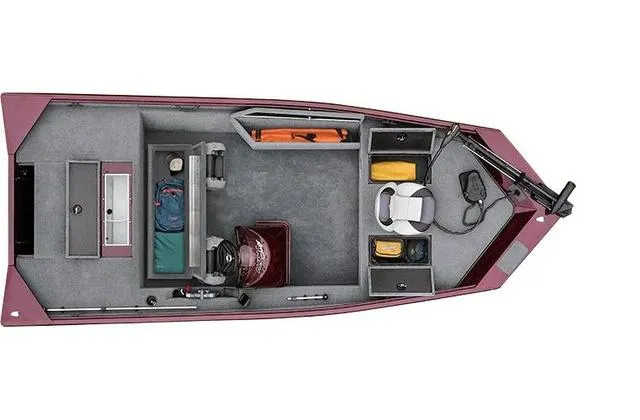 Slide: The Image of Top view of 2020 Alumacraft 175 Prowler boat with Honda 50 engine, showing interior layout. - 15