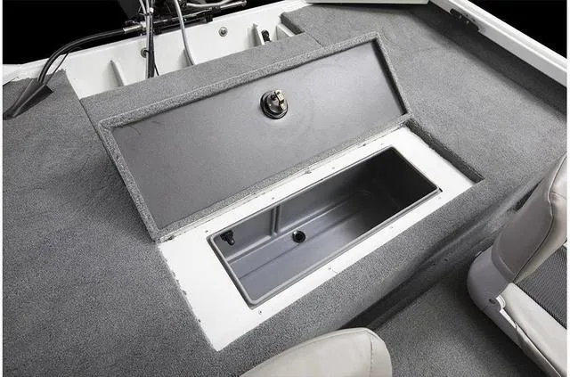 Slide: The Image of 2020 Alumacraft 175 Prowler boat interior with storage compartment open. - 17
