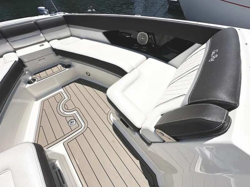 Slide: The Image of Luxurious seating area on a 2017 Sea Ray SLX 350 boat. - 26