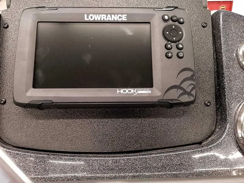 Slide: The Image of Lowrance Hook Reveal fish finder on 2025 Ranger VS1782SC Angler boat dashboard. - 22