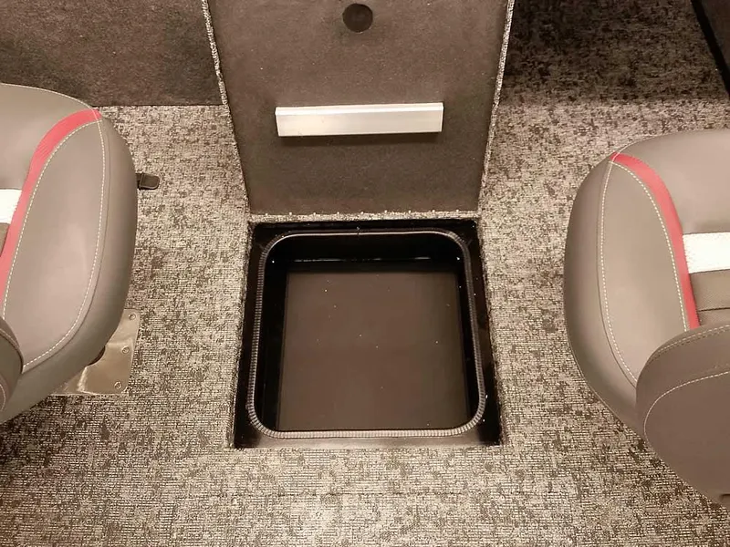 Slide: The Image of 2025 Ranger VS1782SC Angler boat interior with storage compartment between seats. - 6