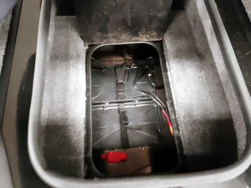 Slide: The Image of Battery compartment of 2025 Ranger VS1782SC Angler boat, showing wiring and connections. - 8