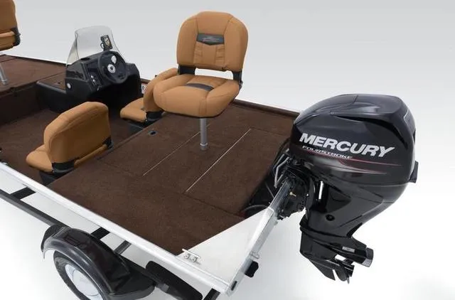 Slide: The Image of 2018 Tracker BASS TRACKER® 40th Anniversary Heritage Edition with Mercury outboard motor and tan seats. - 25