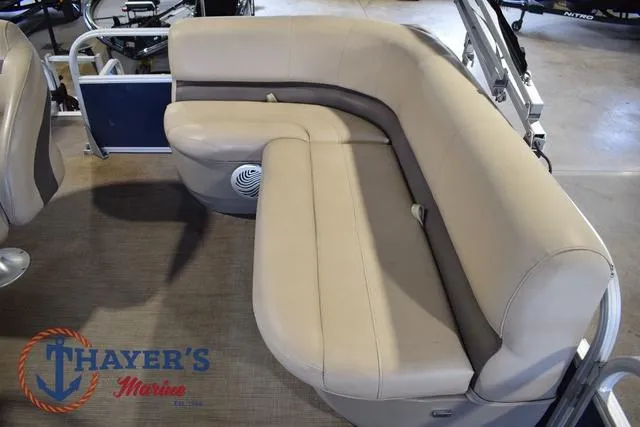 Slide: The Image of 2020 Sun Tracker Bass Buggy® 16 XL pontoon boat with beige seating at Thayer's Marine. - 15