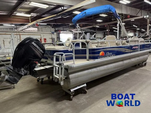 Slide: The Image of 2014 Sun Tracker 24' Fishin Barge Pontoon with Mercury 150HP 4-Stroke in a warehouse. - 46