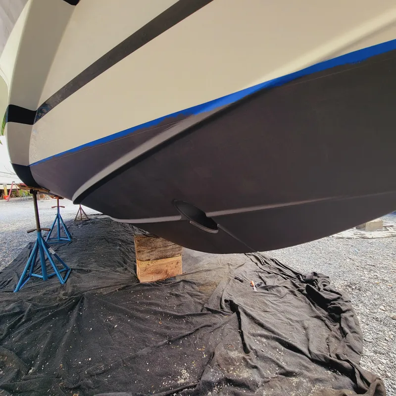 Slide: The Image of 2021 Tiara Yachts 38 LS hull on stands, under maintenance. - 28