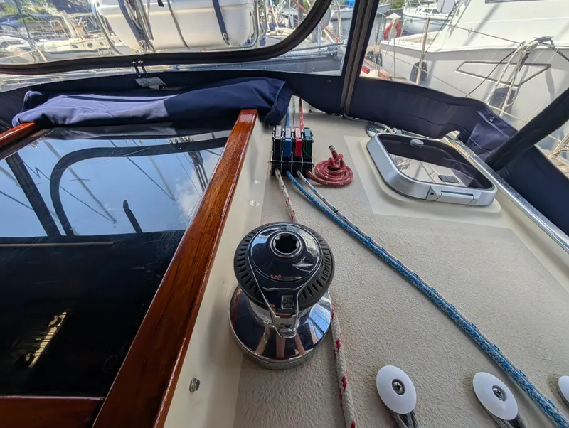 Slide: The Image of Sailboat deck of 1998 Caliber 40 LRC with winch and ropes. - 39