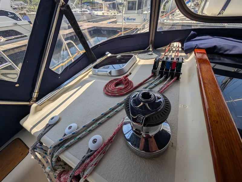 Slide: The Image of Sailboat cockpit with winch and ropes, Caliber 40 LRC, 1998 model. - 41