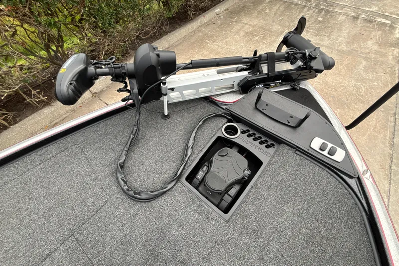 Slide: The Image of 2025 Nitro Z19 Pro boat deck with trolling motor and control panel. - 29