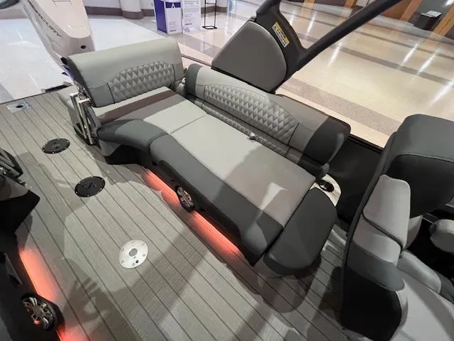 Slide: The Image of 2025 Avalon Excalibur LTD Quad Lounge Windshield interior with luxurious seating and ambient lighting. - 29