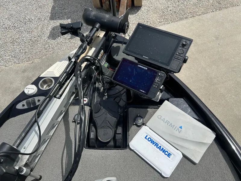 Slide: The Image of 2020 Bass Cat Lynx boat dashboard with Garmin and Lowrance electronics. - 9