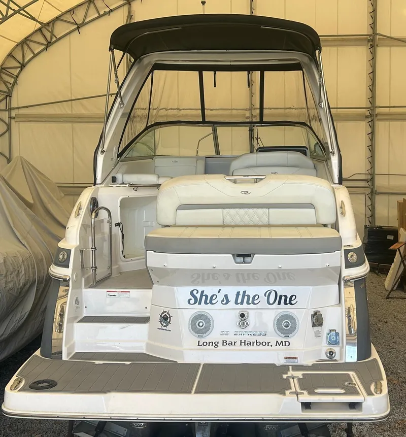 Slide: The Image of 2021 Regal 2800 Express boat in storage, named "She's the One," Long Bar Harbor, MD. - 1