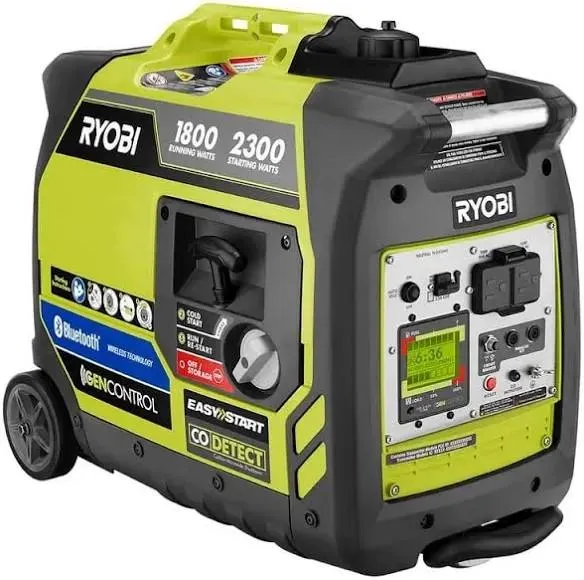 Slide: The Image of Portable Ryobi generator with 1800 running watts, Bluetooth, and CO detection features. - 27