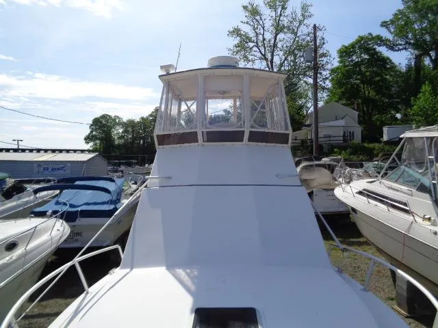 Slide: The Image of 1999 Albemarle 325 Convertible boat docked, surrounded by other vessels, under a clear blue sky. - 11