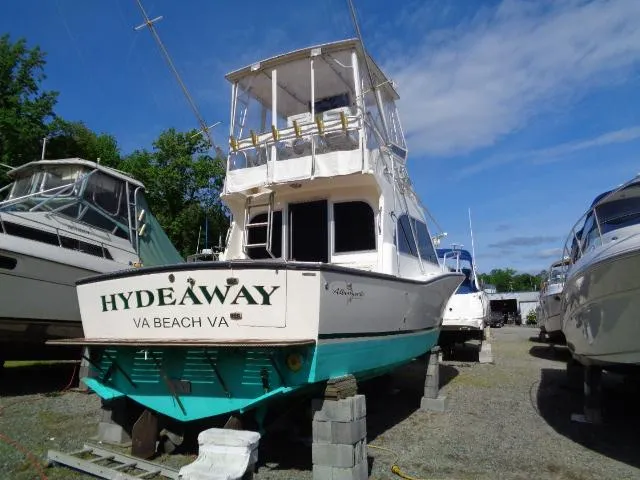 Slide: The Image of 1999 Albemarle 325 Convertible boat named "Hydeaway" on blocks, Virginia Beach. - 5
