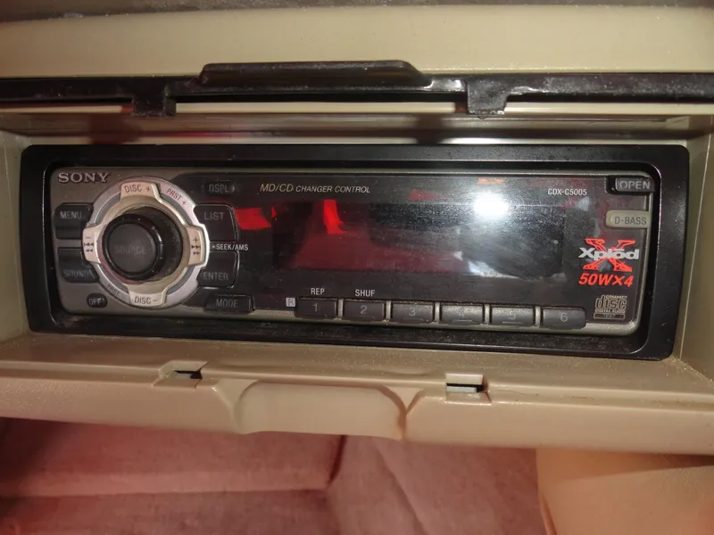 Slide: The Image of Sony Xplod car stereo in a 2001 Crownline 202 BR LPX boat dashboard. - 10