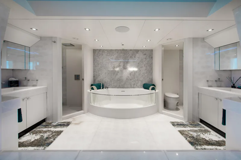 Slide: The Image of Luxurious bathroom on 2017 Mengi Yay 105 Custom Explorer yacht, featuring elegant design and modern amenities. - 12