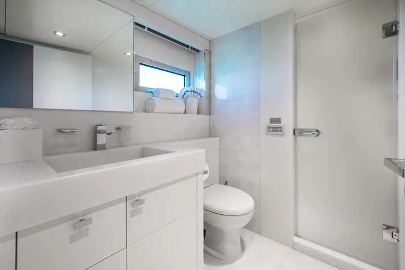 Slide: The Image of Luxurious bathroom in 2017 Mengi Yay Custom Explorer yacht, featuring modern fixtures and sleek design. - 17