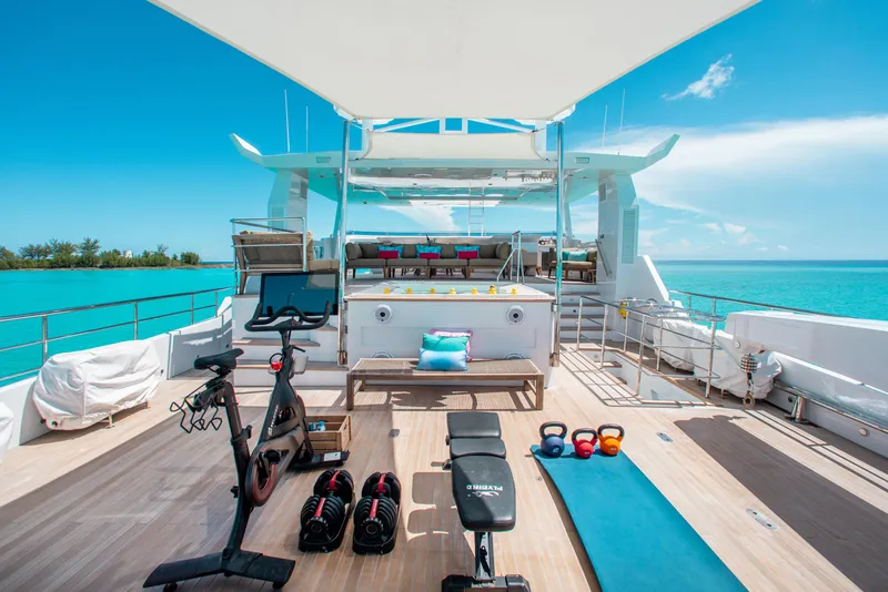 Slide: The Image of Luxurious 2017 Mengi Yay Custom Explorer yacht with outdoor gym equipment on deck. - 32