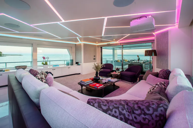 Slide: The Image of Luxurious interior of 2017 Mengi Yay 105 Custom Explorer yacht with modern lighting and ocean views. - 5