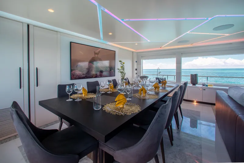 Slide: The Image of Luxurious dining area on 2017 Mengi Yay Custom Explorer yacht with ocean view. - 7