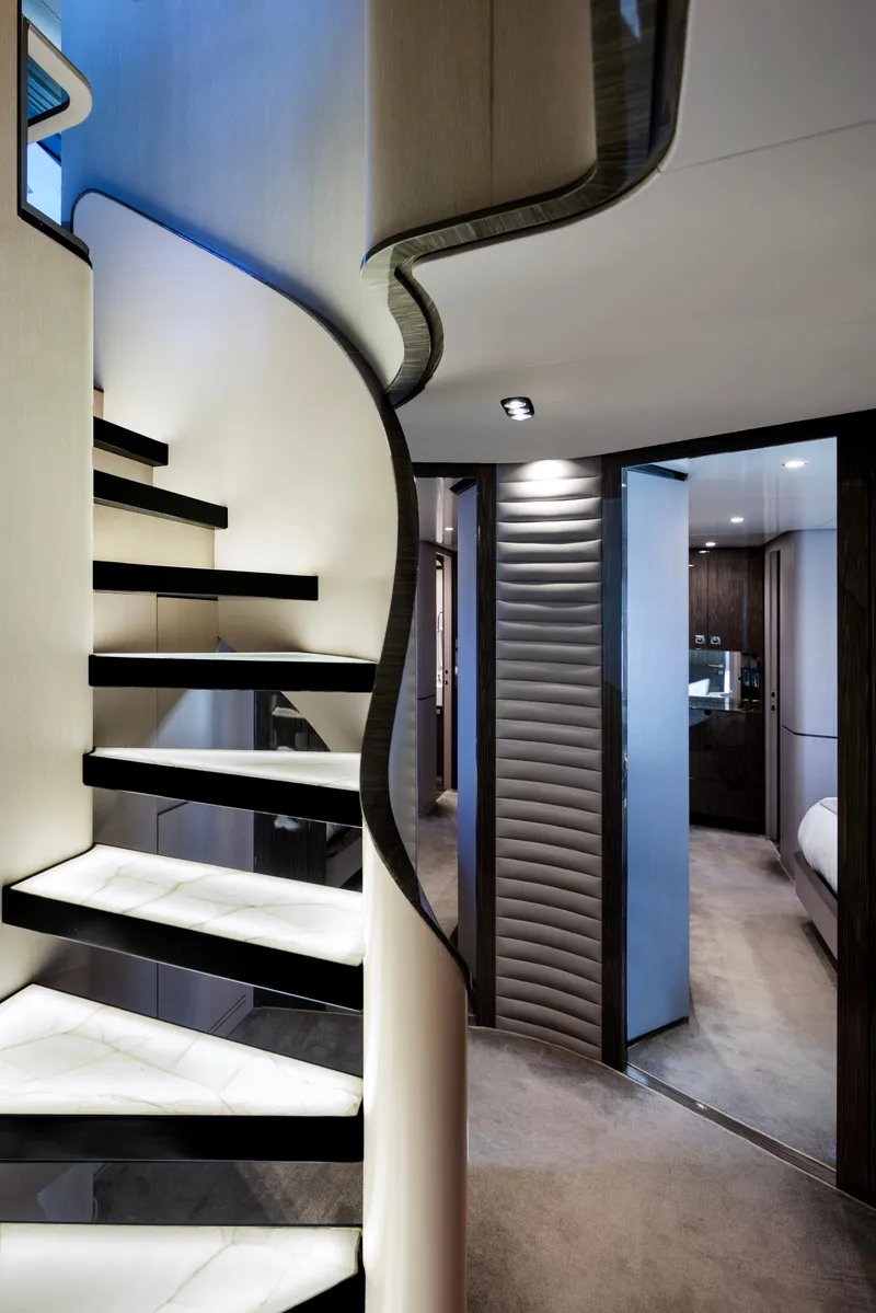 Slide: The Image of Luxurious interior of 2017 Azimut Grande 30 Metri yacht with elegant spiral staircase. - 15