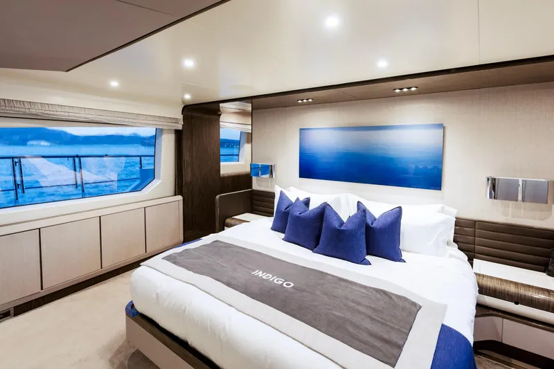 Slide: The Image of Luxurious bedroom interior of 2017 Azimut Grande 30 Metri yacht with ocean view. - 16