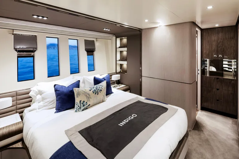 Slide: The Image of Luxurious bedroom interior of 2017 Azimut Grande 30 Metri yacht with ocean view windows. - 17