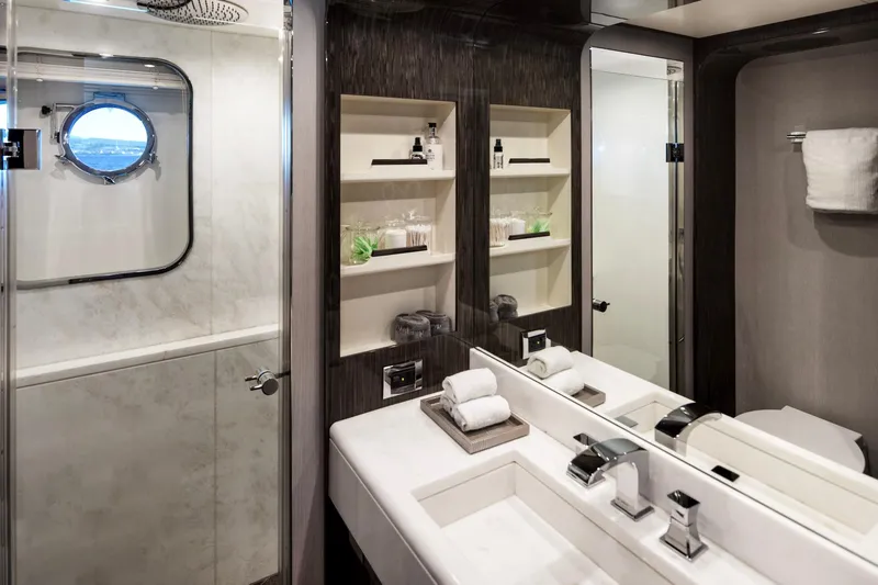 Slide: The Image of Luxurious bathroom in 2017 Azimut Grande 30 Metri yacht, featuring modern fixtures and elegant design. - 18